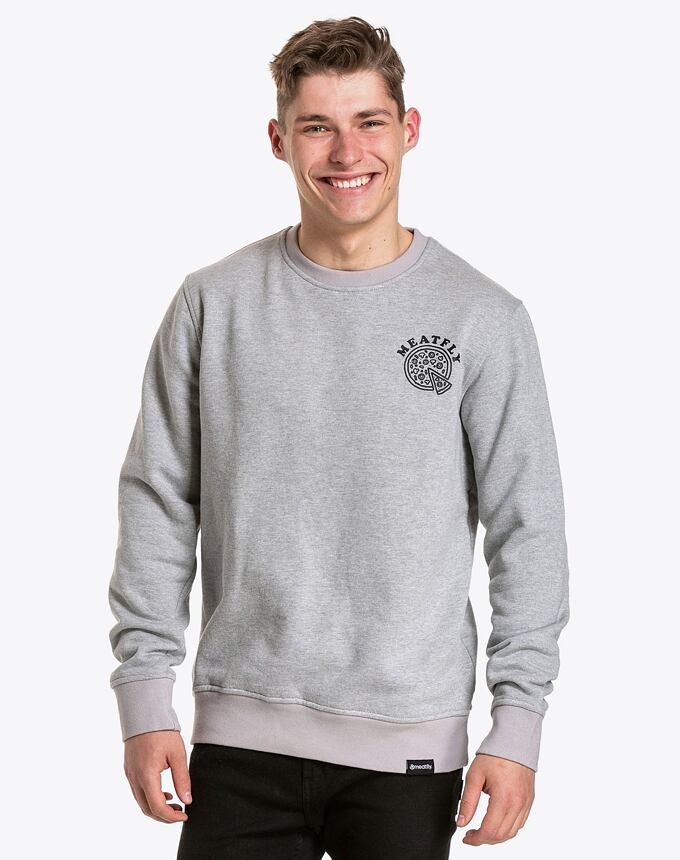 mikina Meatfly Pizza Crewneck, Grey Heather ZDARMA DOPRAVA